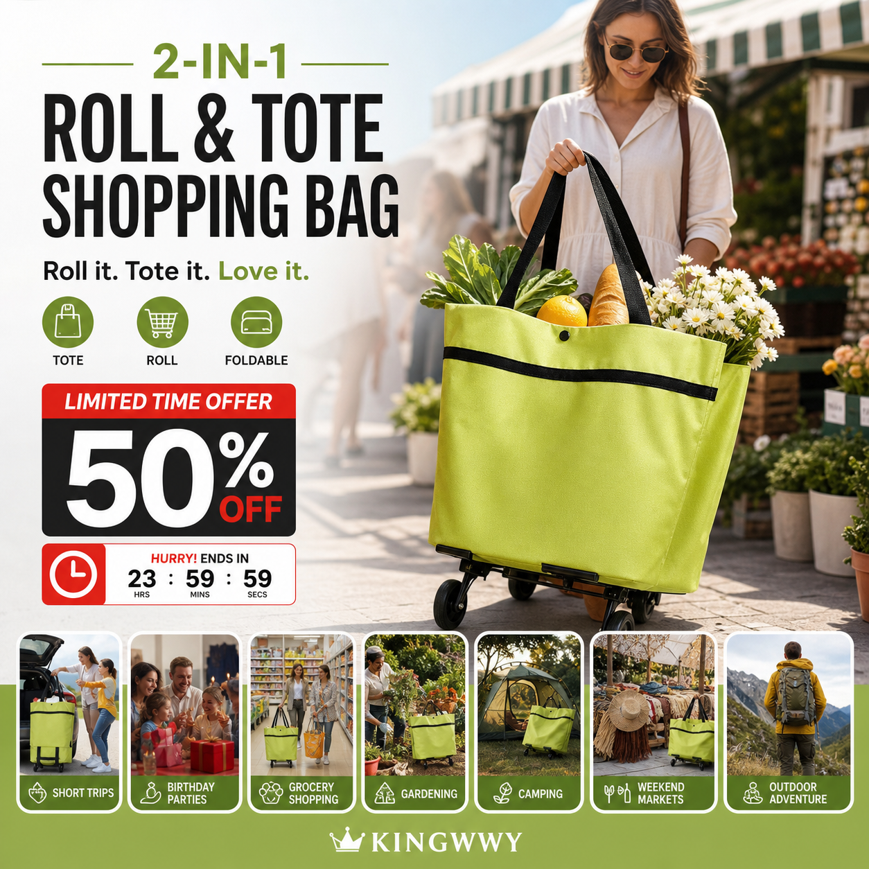 Calviro RollGo™ Opvouwbare Boodschappentrolley
